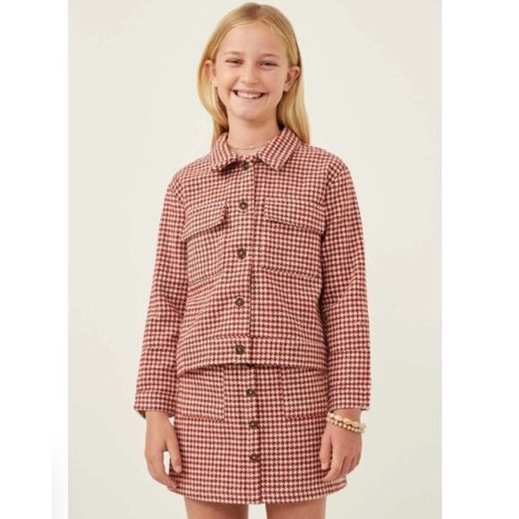 Hayden Girls Cargo Pocket Houndstooth Jacket and Skirt Set in Rust - Size Medium - Picture 2 of 6